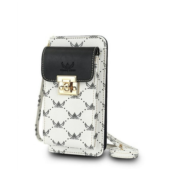Wendy Keen Womens Crossbody Bag Small Wallet Designer Cell Phone Purse - Coffee - White