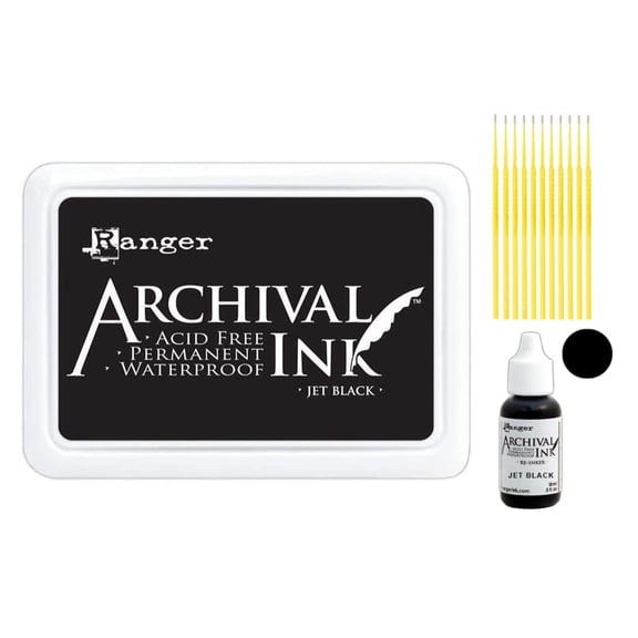 Wendy Vecchi Ranger Archival Jumbo Ink Pad and Reinker - Jet Black - Acid Free, Permanent, and Waterproof - with Trebbies Detail Sticks