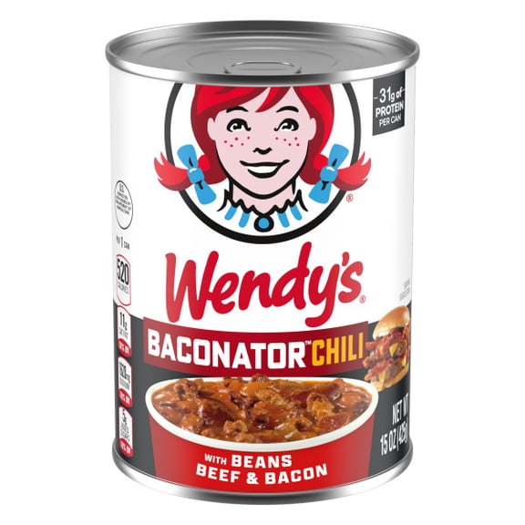 Wendy's Baconator Chili With Beans, Beef & Bacon, Canned Food, 15 oz.