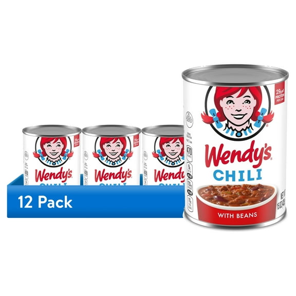 (12 pack) Wendy's Chili With Beans, 29g Protein Per Serving, Canned Chili, 15 oz. Can
