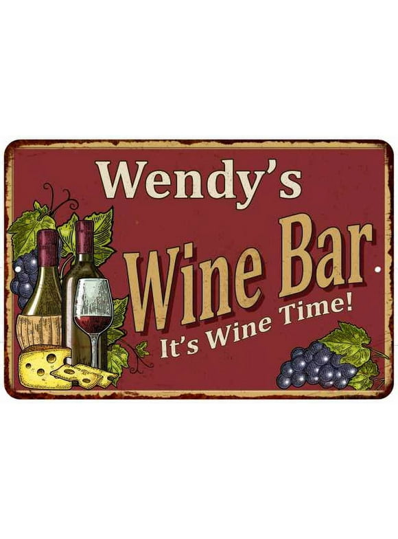 Wendy's Red Wine Bar Sign 8 x 12 High Gloss Metal 208120054116