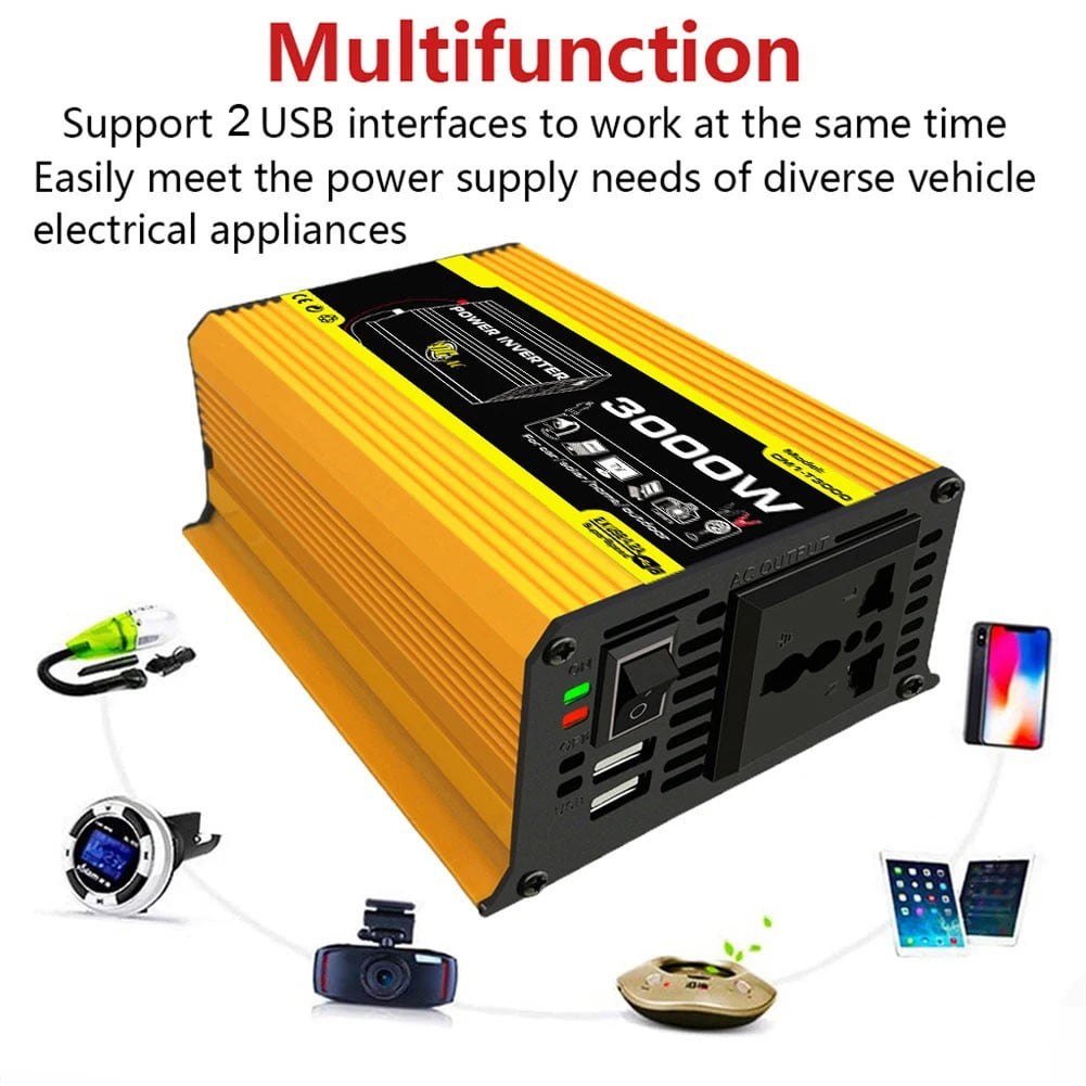 WendyZ 3000W Dual USB Car Inverter DC 12V to AC 110/220V for Charging ...