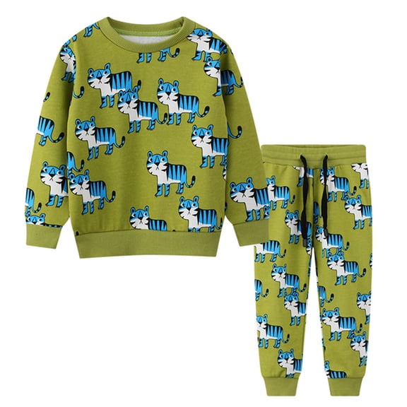 Wenfanal Baby Boy Clothes,Boys Long Sleeve Tee & Lounge Pants Set Warm Home Outfit Boys Fashion Size 5-6 Years,Green