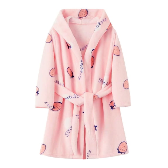 Wenfanal Baby Girl BathRobes Hooded Robe Pajamas for Kids Soft Children's Bathrobe Flannel Fall Winter Coral Fleece Printed Home Clothes Hooded Nightgown Children's Clothing Size 3-4 Years,Pink