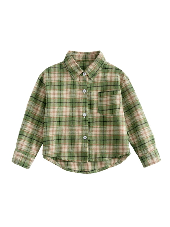 Back to School Clothes Boys Polo Shirt,Boys Fall FallLapel Plaid Shirt Medium Large Boy Clothing Western Long Sleeve Shirt Top Casual Girls Fashion Size 3-4 Years,Green
