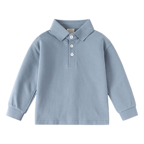 Wenfanal Back to School Outfits for Girls Girls Uniform Shirts,Boys' Long Sleeved T Shirt for Fall Shirt Baby's Solid Color Top Girls Fashion Size 2-3 Years,Blue