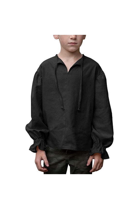 Back to School Clothes for Boys Boys T Shirt,Boys Dress Shirt for Kids Ruffled Long Sleeves Girls Fashion Size 12-14 Years,Black
