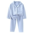 thumbnail image 1 of Wenfanal Boy Pajamas Sets 2 Pieces,Kids Toddler Girl Stain Pajama Set 2pcs Pjs Set Long Sleeve Ruffle Button Down Shirt Top Pants Set Little Girl Sleepwear Sleeper Loungewear Size 9-10 Years,Blue, 1 of 3