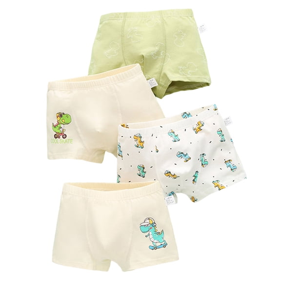 Wenfanal Boys' Boxer Briefs Boys Cotton Briefs Dinosaur Car Toddler Kids Underwear 4 Pack Size 6-9 Years,Beige