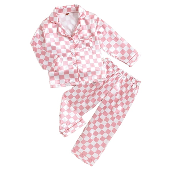 Wenfanal Girl's Snug Fit Cotton Pajama Sets,Toddler Baby Boy Fall Clothes,Girls Pajamas Home Clothes Set With Checkered Printed Pajamas For Boys Girls Boys Fashion Size 2-3 Years,Light Pink