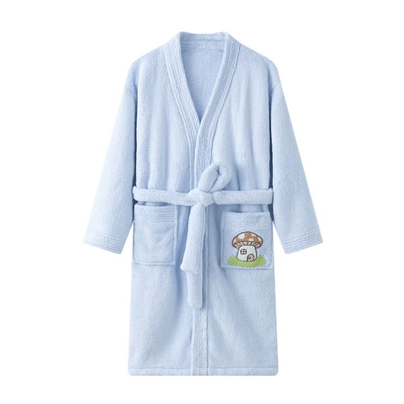 Wenfanal Girls Hooded Towel Robe Childrens Comfortable Warm Bathrobe Boys Girls Plush Long Sleepwear Casual Home Wear Size 9-12 Years,Sky Blue