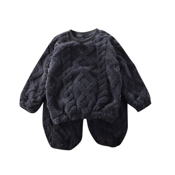 Wenfanal Girls Long Sleeve Sleep Top and Shorts Pajama Set,2-Piece,2pcs Toddler Kids Boys Girls' Fleece Pyjama Set Flannel Sleepwear Set Tops Pants Outfits Soft Pyjamas Outfits Size 5-6 Years,Grey