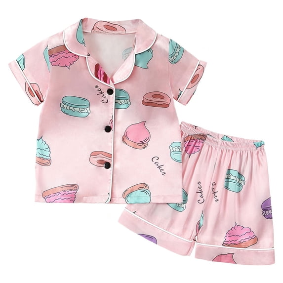 Wenfanal Girls Pajamas Toddler Kids Baby Boys Girls Suit Tracksuit Short Sleeve Indoor Short Sleeve Suit Summer Cartoon Pattern Suit Size 2-3 Years,Pink