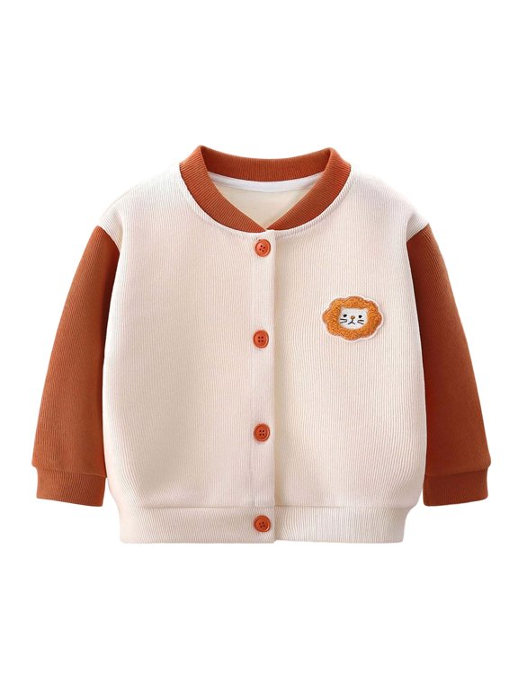 Kids Boys Varsity Jacket Baseball Jacket Baby Toddler Baseball Jacket Kids Color Block Knit Cardigan Cartoon Patch Button Down Casual Outerwear For Boys Girls Size 4-5 Years,Orange