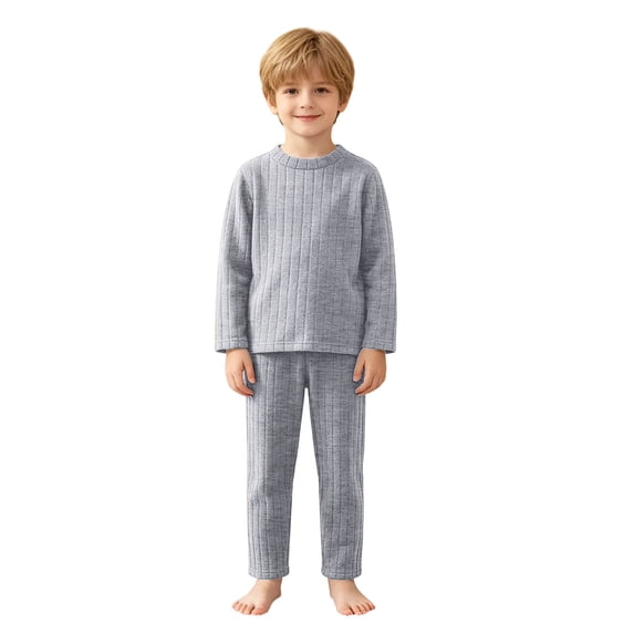 Wenfanal Kids Toddler Boy Pajamas Pj Set Kids Toddler Girl Pajamas Pj Set Boys Girls Comfortable Breathable Long Sleeved Home Clothes Solid Color Warm Homewear Set Size 2-3 Years,Grey