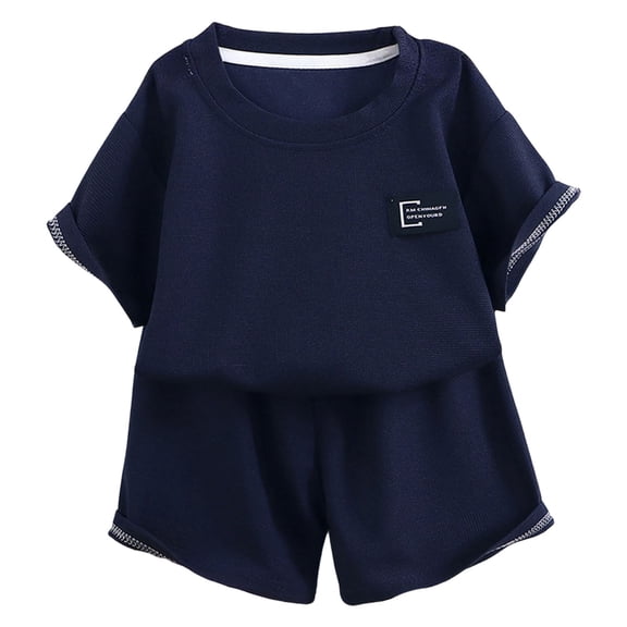 Wenfanal Little Boy Short Pajamas Sets for Toddler Sleepwear Childrens Summer Short Sleeve Set Boys Girls Thin Knit Short Sleeve Shorts Home Wear Clothing Size 18-24 Months,Navy