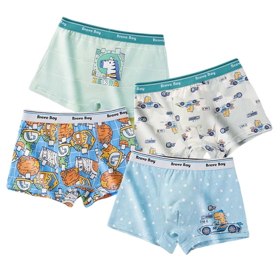 Wenfanal Little Boys Soft Cotton Briefs Boys Cotton Briefs Dinosaur Car Toddler Kids Underwear 4 Pack Size 2-3 Years,Blue