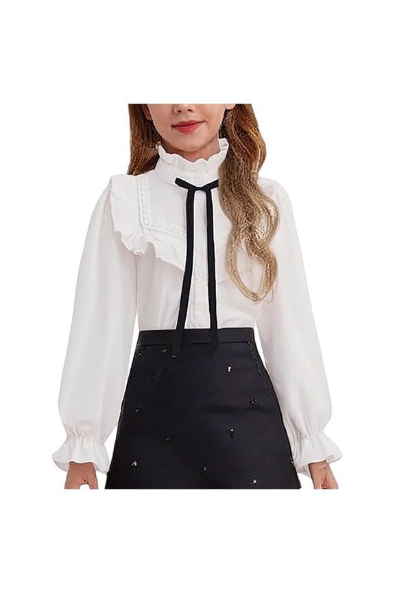 School Girl Outfit Girls Shirt,Girls' White Long Sleeved Cotton Shirt—stylish Base Layer Suitable for Spring Girls Fashion Size 11-12 Years,White