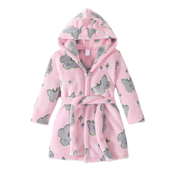 Wenfanal Soft Hooded Rainbow Bathrobe Sleepwear for Girls Kids Little Boys Girls Cartoon Hooded Bathrobe Toddler Robe Sleepwear Size 1-2 Years,Light Pink