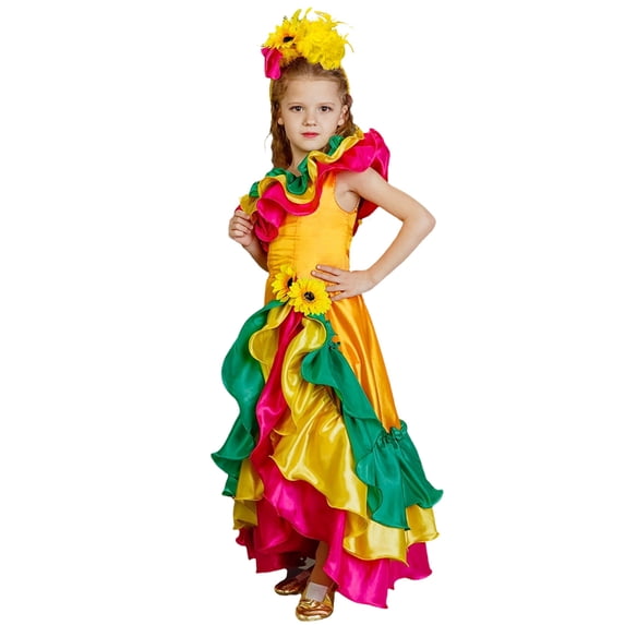 Wenfanal Toddler Baby Girls Tutu Dresses,Girls Mexican Costume Traditional Dresses Carnival Festival Folklorico Dance Celebrations Dress Girls Fashion,Size 3-4 Years,Multicolour