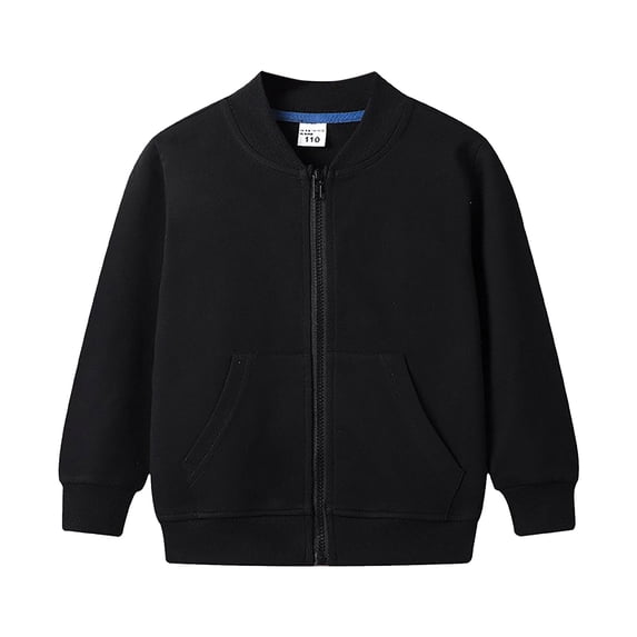 Wenfanal Toddler Zip Up Hoodie Baby Fleece Jacket Boys Long Sleeved Jacket Comfortable Warm Fashion Casual Zipper Sports Jacket Size 5-6 Years,Black