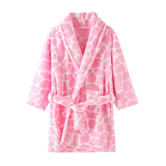 Wenfanal Toddlers and Baby Girls' Hooded Sleeper Robe Toddler Kids Baby Boys Girls Print Bathrobes Hooded Warm Flannel Night Robe Sleepwear Cute Warm Pajamas Robe Size 3-4 Years,Pink