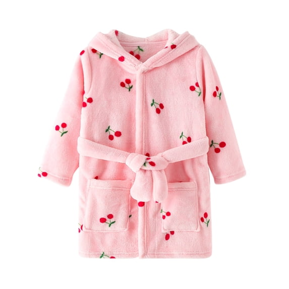 Wenfanal Toddlers Boys Girls Hooded Robe Soft Fleece Bathrobe Pajamas Boys Soft Fleece Robes Plush Hooded Bathrobes Sleepwear for Kids Size 2-3 Years,Pink