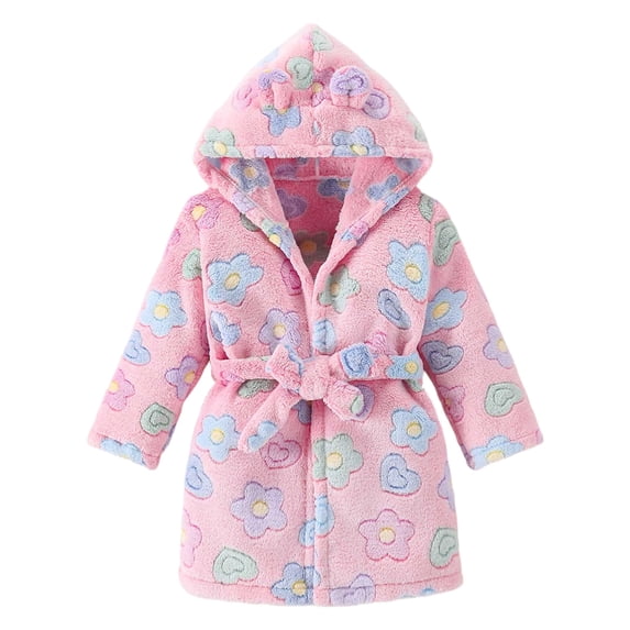 Wenfanal Unisex Baby Plush Bathrobe Kids Little Boys Girls Cartoon Hooded Bathrobe Toddler Robe Sleepwear Size 3-4 Years ,Sky Blue