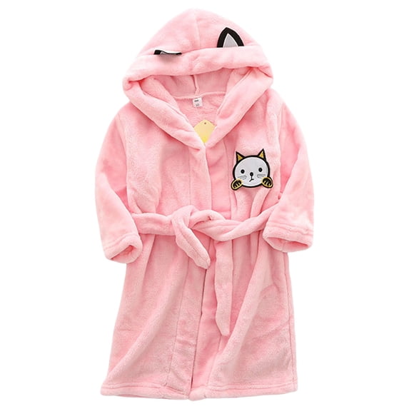 Wenfanal Unisex Baby Plush Bathrobe Plain Toddler Girls Kids Pajamas Pjs,Childrens Cartoon Home Clothes Bathrobe Warm Boys Girls Pajamas Flannel Hooded Tie Robe Girls Fashion Size 7-8 Years,Pink