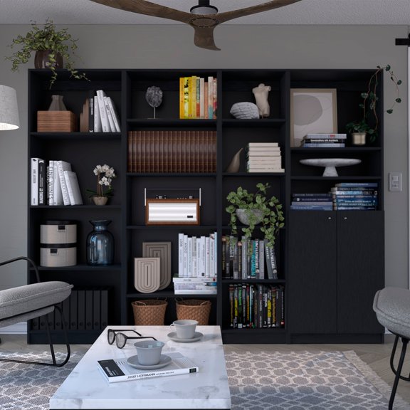 Wenge 4 Piece Living Room Set with 4 Bookcases