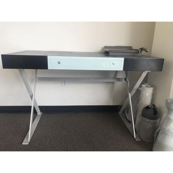 Wenge Color Desk with One Drawer and Sliver Metal Base