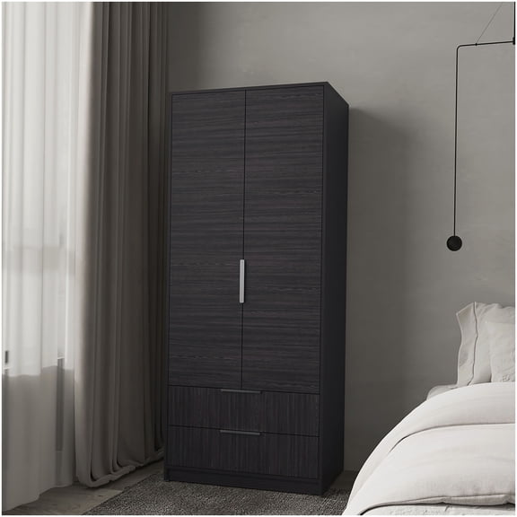 Wenge Finish Wardrobe with Hanging Space and 2 Drawers for Bedroom