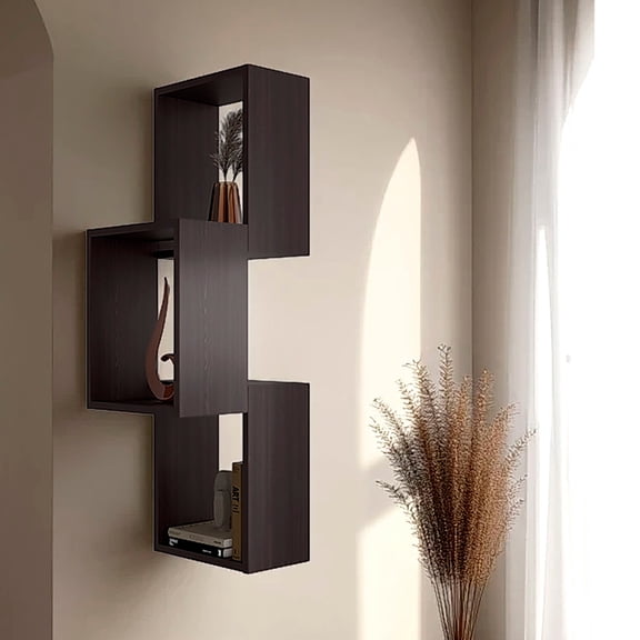Wenge Geometric Shelf Unit - 37.4 Wall Mounted Shelf 1 Cube