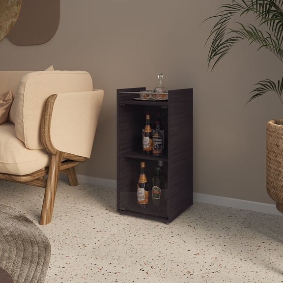 Wenge Glass Door Bar Cabinet with Shelves - 32H x 15W x 14.8D