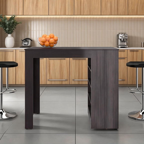 Wenge Modern Kitchen Island Table with Open Storage everyday-use Surface for Small Kitchens