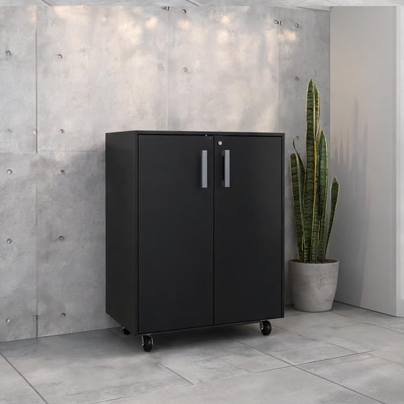 Wenge Storage Cabinet Base, Indoor Office Secure Storage, Particle Board Construction, 15.98L x 27.56W x 35.43H Inch