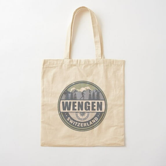 Wengen Switzerland Swiss Alps Vintage Hiking Design Cotton Tote Bag Canvas Tote Bag, Family Gift For Mother, Her