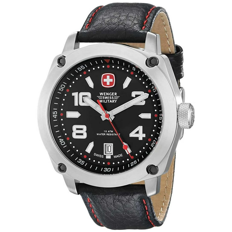 Wenger 79373 Swiss Made Men's Outback Black Dial Black Leather