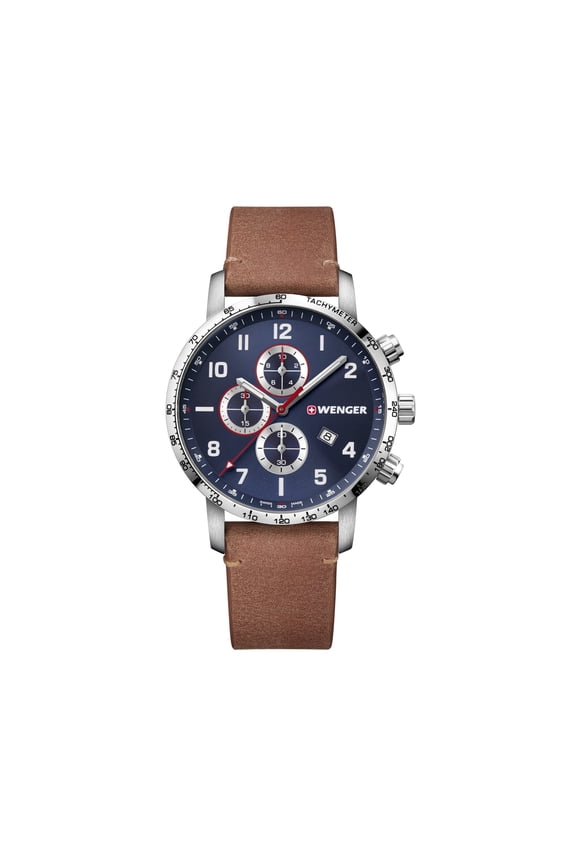 Attitude Chrono Water Resistant Watch with Blue Dial and Brown Leather Strap