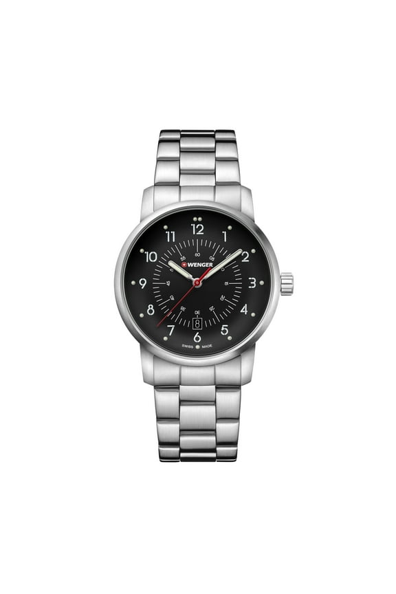 Avenue Water Resistant Watch with Large Black Dial and Stainless Steel Bracelet