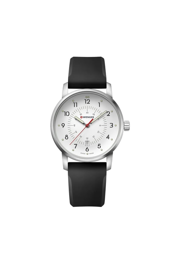 Avenue Water Resistant Watch with Large White Dial and Black Silicone Strap