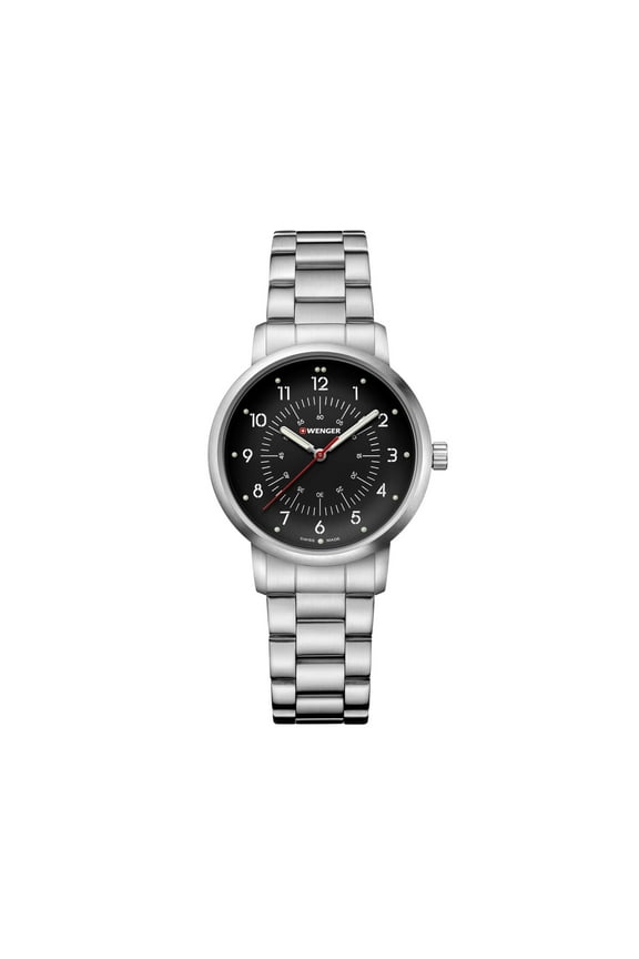 Avenue Water Resistant Watch with Small Black Dial and Stainless Steel Bracelet