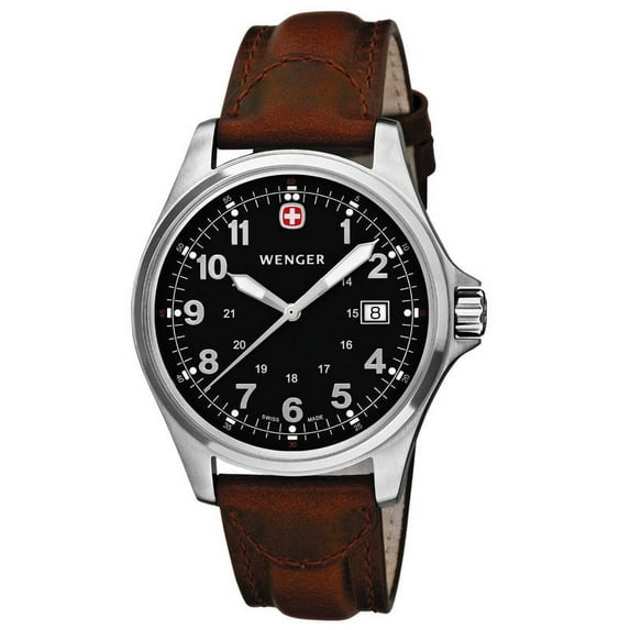 Wenger Men's 72784 Swiss Black Dial Leather Strap Watch