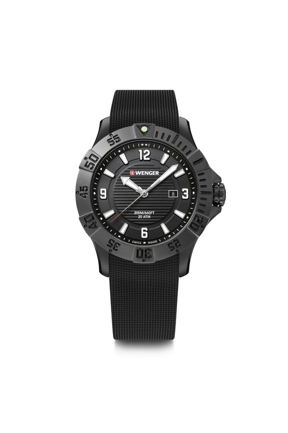 Seaforce Water Resistant Watch with Large Black Dial and Black Rubber Strap