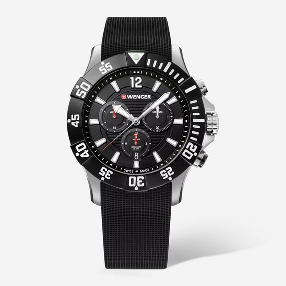 Wenger Swiss Army 01.0643.118 Men's Seaforce Black Chronograph Watch 43 mm MSRP $390