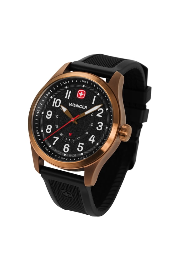Terragraph Swiss Watch, Bronze w/ Black Dial and Black Silicone Strap, 330FT water resistance