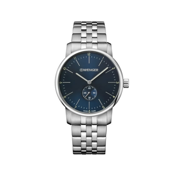 Wenger Urban Classic Water Resistant Watch Large Blue Dial and Stainless Steel Bracelet