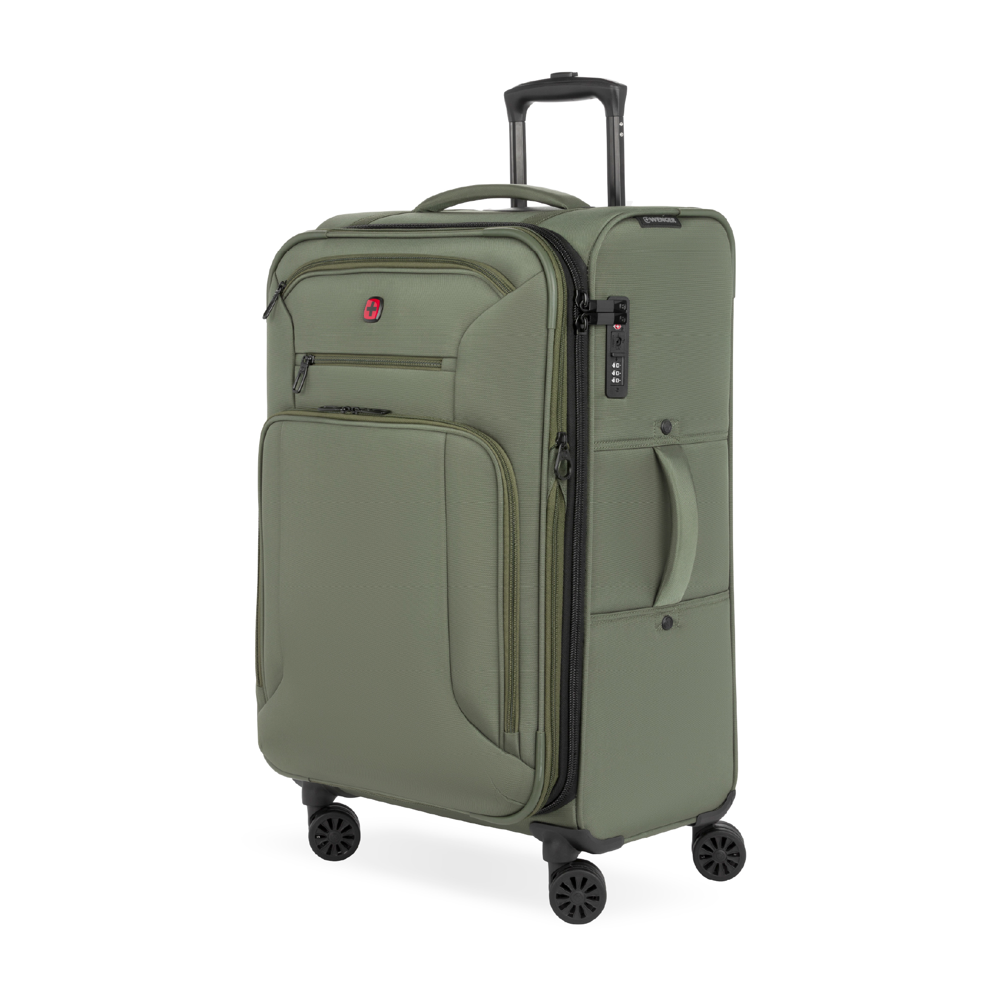 Wenger WG7062 Medium Checked Spinner Luggage in Green with 8 Wheels and Built-in TSA Lock