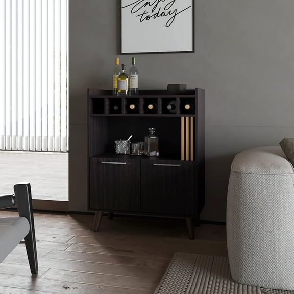 Wengue Bar Cabinet with Oak / Sophisticated Look for Home Display