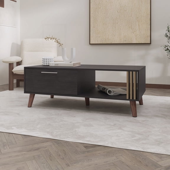 Wengue Coffee Table - Durable with Melamine, Door & Open Storage
